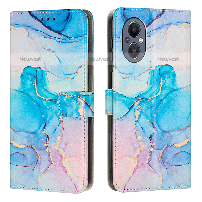 Leather Case Stands Fashionable Pattern Flip Cover Holder Y01X for Oppo F21 Pro 5G Sky Blue