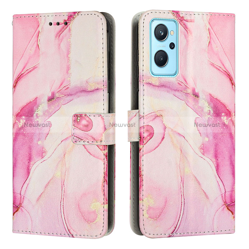 Leather Case Stands Fashionable Pattern Flip Cover Holder Y01X for Realme 9i 5G Pink