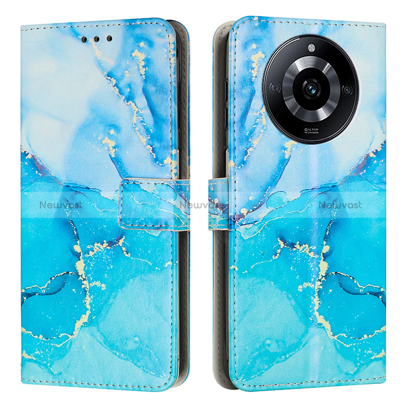 Leather Case Stands Fashionable Pattern Flip Cover Holder Y01X for Realme Narzo 60 Pro 5G Blue