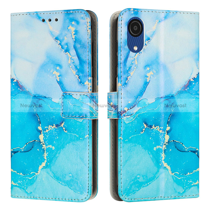 Leather Case Stands Fashionable Pattern Flip Cover Holder Y01X for Samsung Galaxy A03 Core Blue