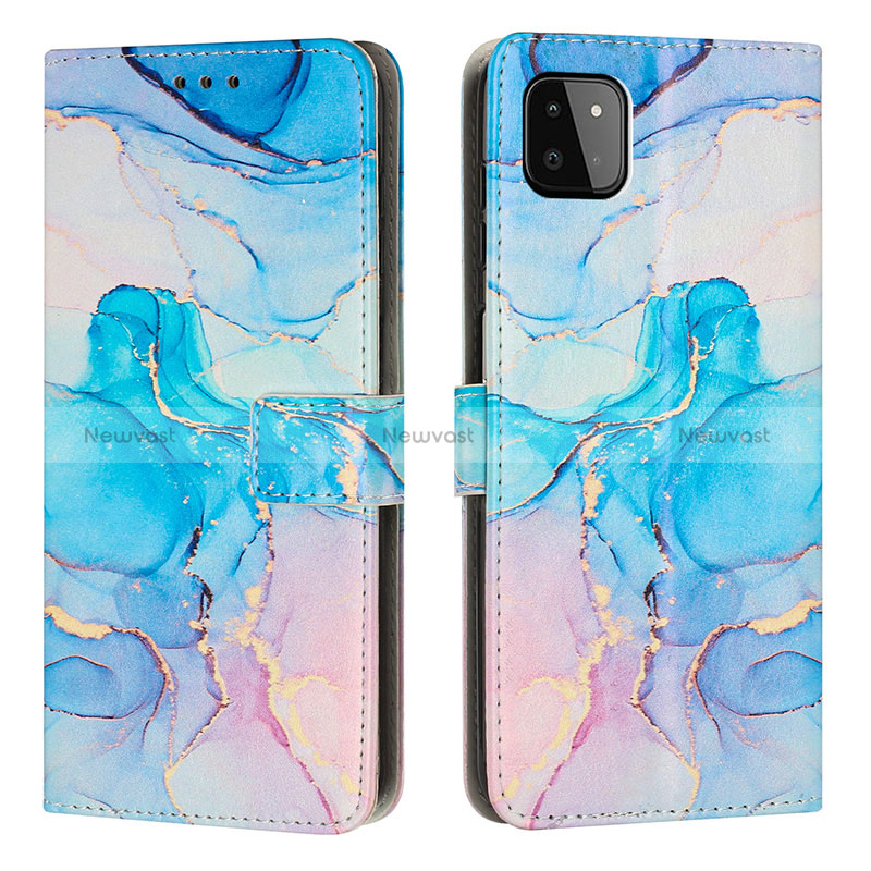 Leather Case Stands Fashionable Pattern Flip Cover Holder Y01X for Samsung Galaxy A22 5G Sky Blue