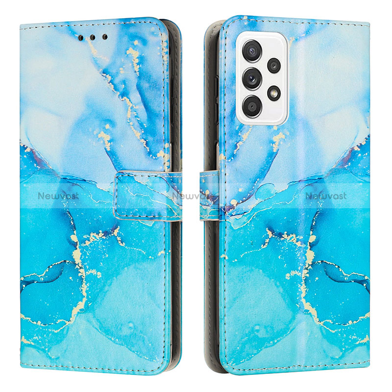 Leather Case Stands Fashionable Pattern Flip Cover Holder Y01X for Samsung Galaxy A52 4G Blue