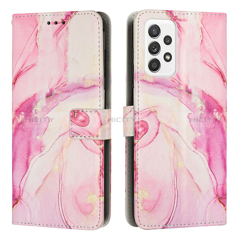 Leather Case Stands Fashionable Pattern Flip Cover Holder Y01X for Samsung Galaxy A73 5G Pink