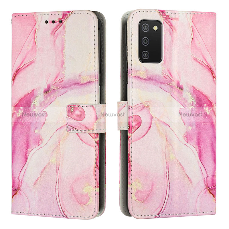 Leather Case Stands Fashionable Pattern Flip Cover Holder Y01X for Samsung Galaxy F02S SM-E025F Pink