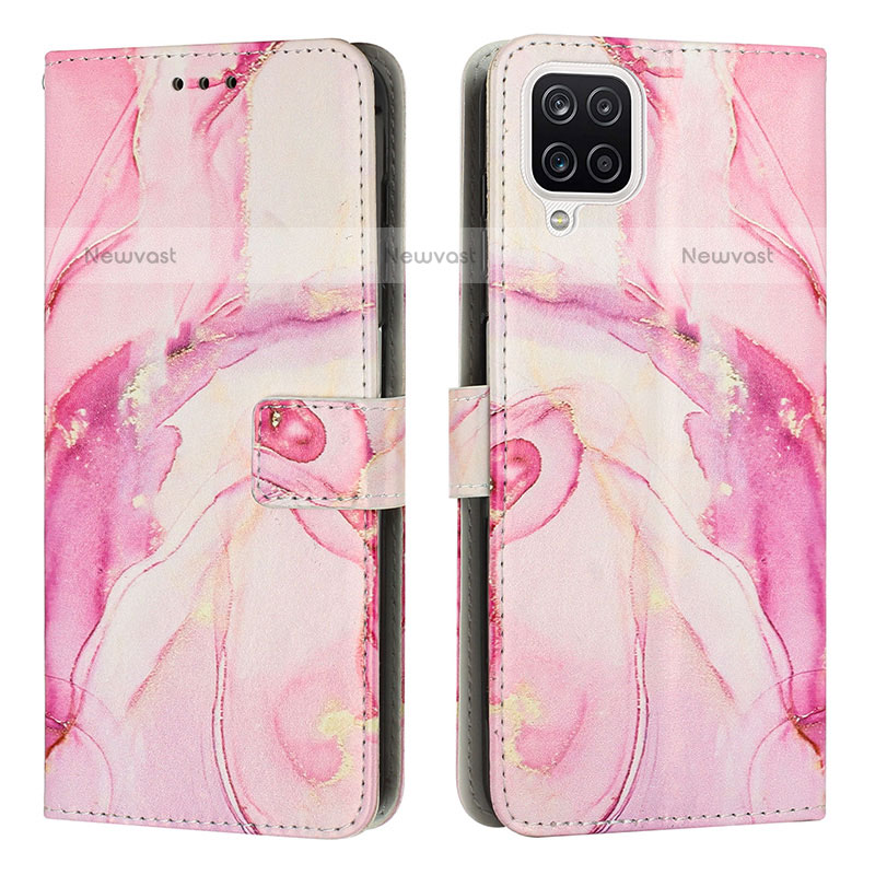 Leather Case Stands Fashionable Pattern Flip Cover Holder Y01X for Samsung Galaxy F12 Pink