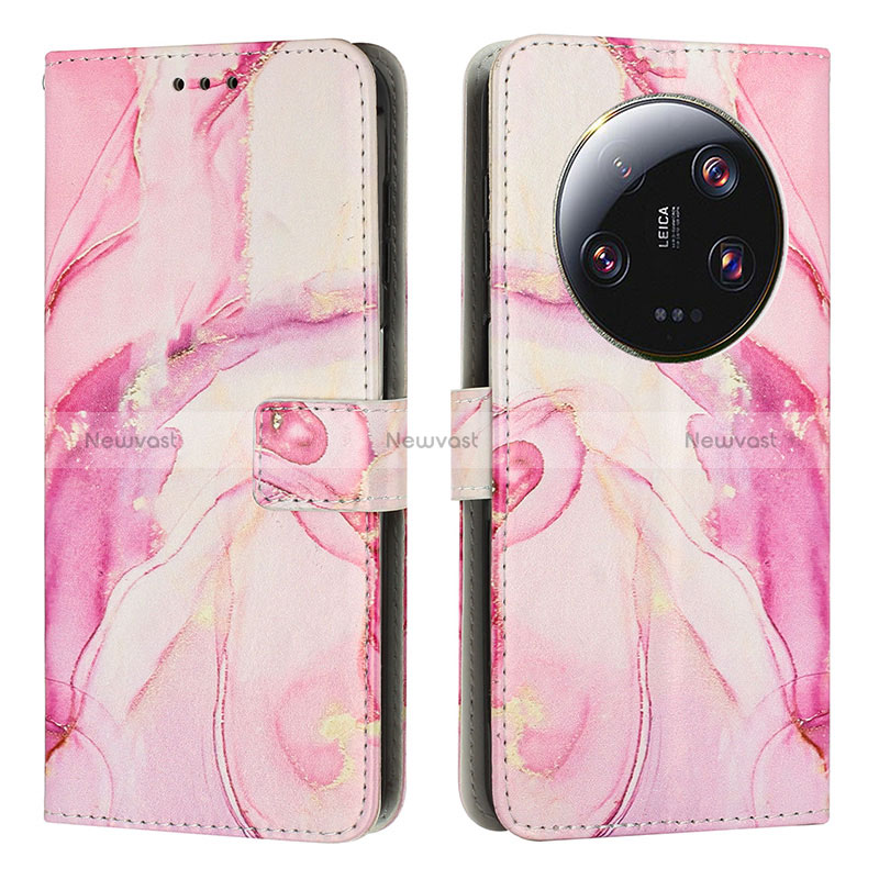 Leather Case Stands Fashionable Pattern Flip Cover Holder Y01X for Xiaomi Mi 13 Ultra 5G Pink