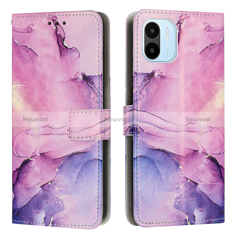 Leather Case Stands Fashionable Pattern Flip Cover Holder Y01X for Xiaomi Poco C50 Purple