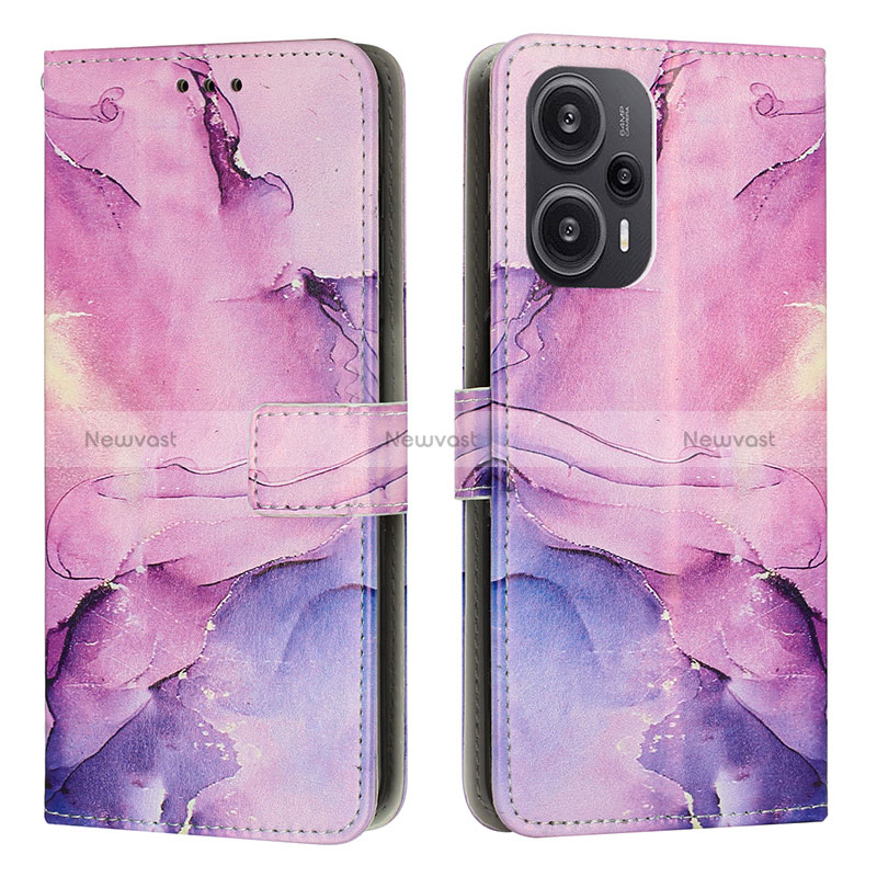 Leather Case Stands Fashionable Pattern Flip Cover Holder Y01X for Xiaomi Poco F5 5G Purple