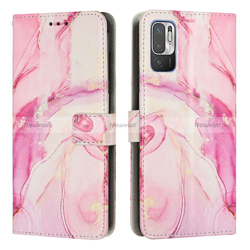 Leather Case Stands Fashionable Pattern Flip Cover Holder Y01X for Xiaomi POCO M3 Pro 5G Pink