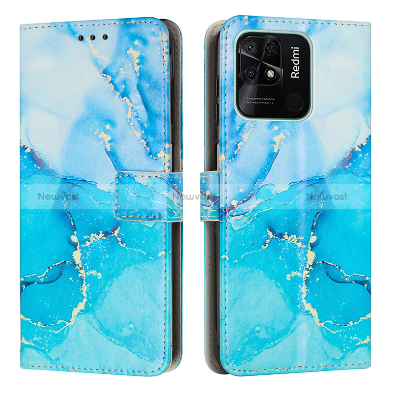 Leather Case Stands Fashionable Pattern Flip Cover Holder Y01X for Xiaomi Redmi 10C 4G Blue