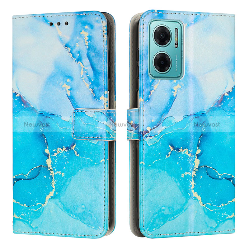 Leather Case Stands Fashionable Pattern Flip Cover Holder Y01X for Xiaomi Redmi Note 11E 5G Blue