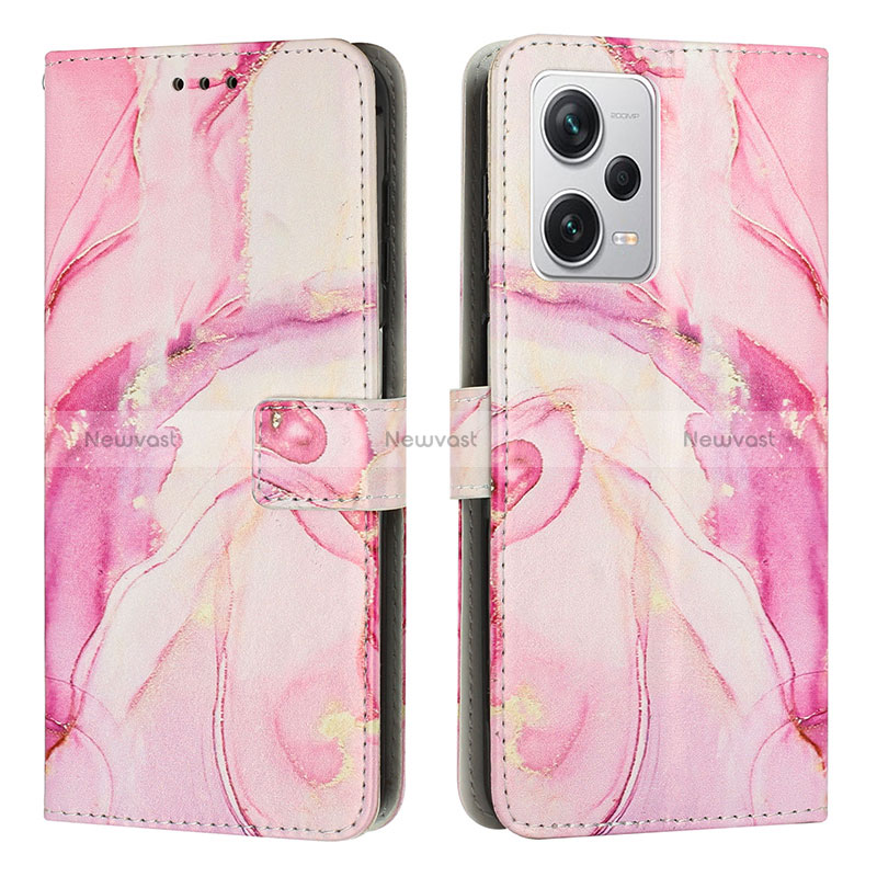 Leather Case Stands Fashionable Pattern Flip Cover Holder Y01X for Xiaomi Redmi Note 12 Pro 5G Pink