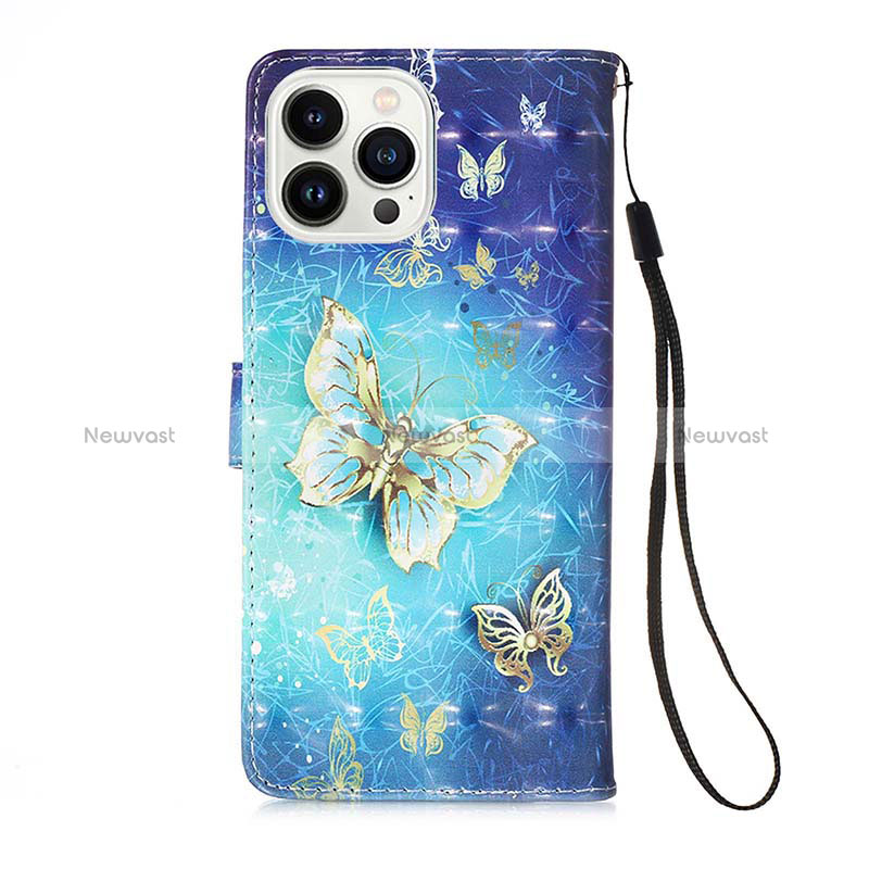 Leather Case Stands Fashionable Pattern Flip Cover Holder Y02B for Apple iPhone 13 Pro Blue