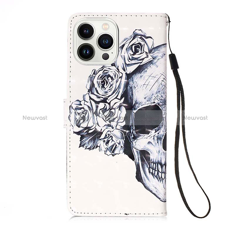 Leather Case Stands Fashionable Pattern Flip Cover Holder Y02B for Apple iPhone 13 Pro Max White