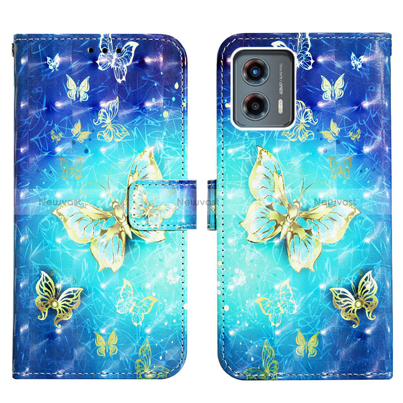 Leather Case Stands Fashionable Pattern Flip Cover Holder Y02B for Motorola Moto G 5G (2023) Sky Blue