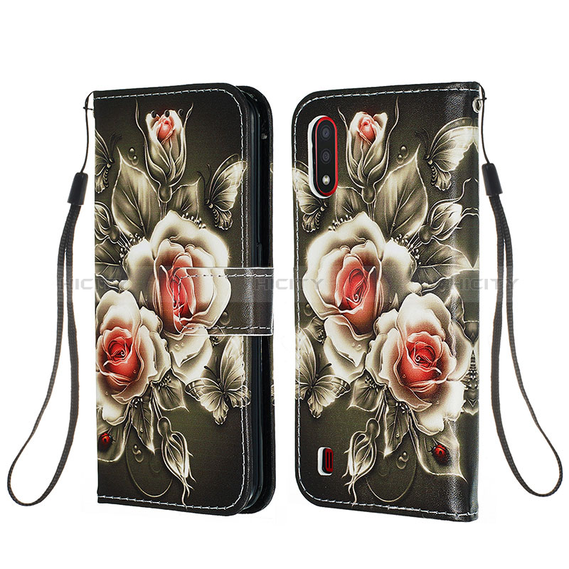 Leather Case Stands Fashionable Pattern Flip Cover Holder Y02B for Samsung Galaxy A01 SM-A015