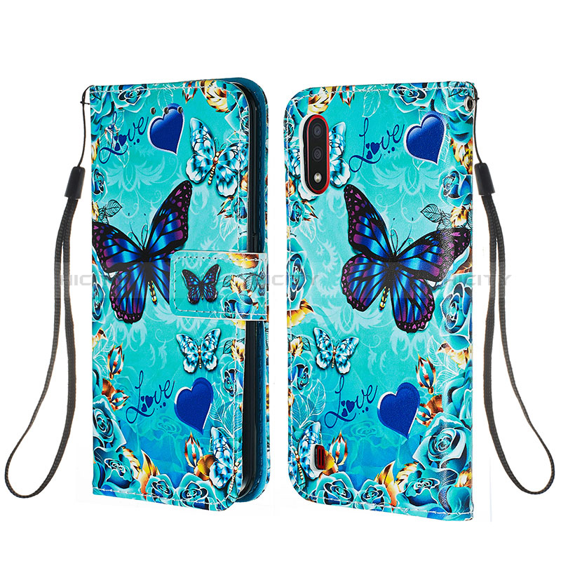 Leather Case Stands Fashionable Pattern Flip Cover Holder Y02B for Samsung Galaxy A01 SM-A015 Sky Blue
