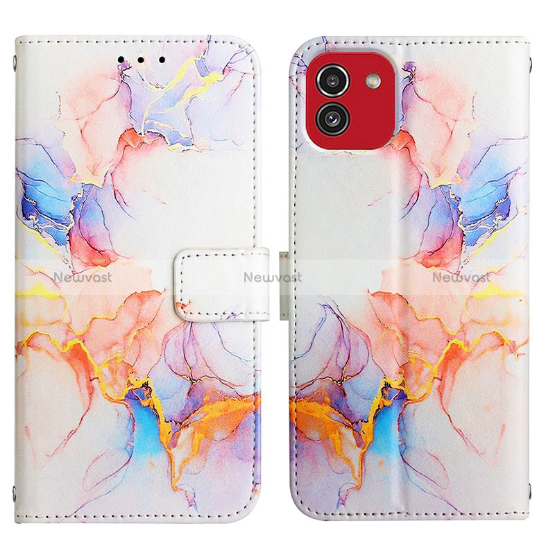 Leather Case Stands Fashionable Pattern Flip Cover Holder Y02B for Samsung Galaxy A03 Blue