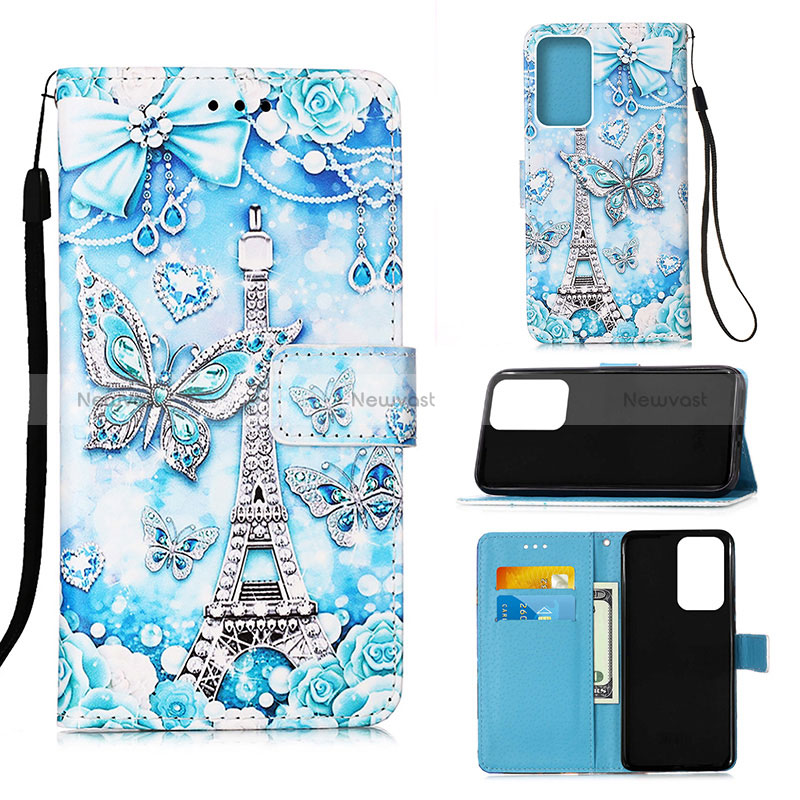 Leather Case Stands Fashionable Pattern Flip Cover Holder Y02B for Samsung Galaxy A13 4G Mint Blue