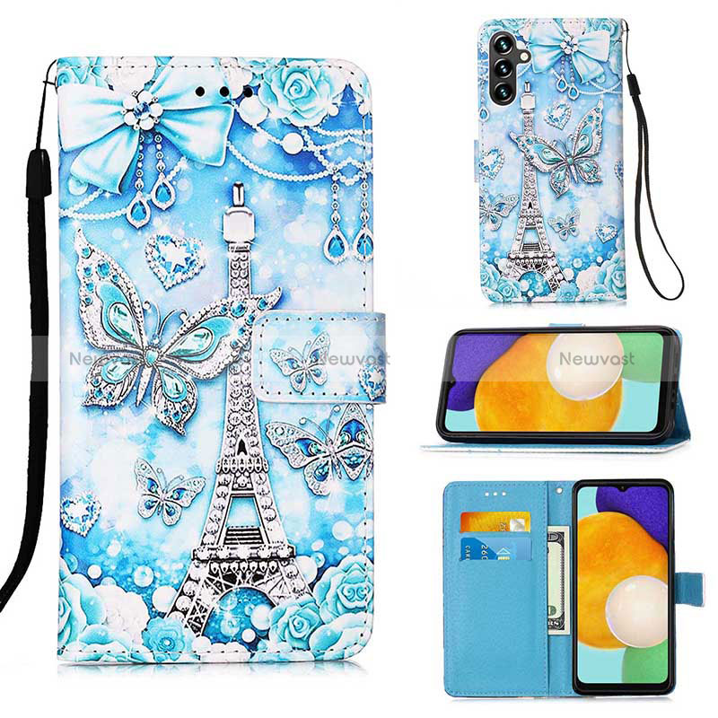 Leather Case Stands Fashionable Pattern Flip Cover Holder Y02B for Samsung Galaxy A13 5G Mint Blue