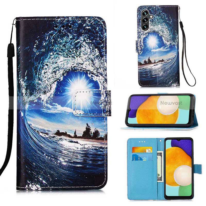 Leather Case Stands Fashionable Pattern Flip Cover Holder Y02B for Samsung Galaxy A13 5G Navy Blue