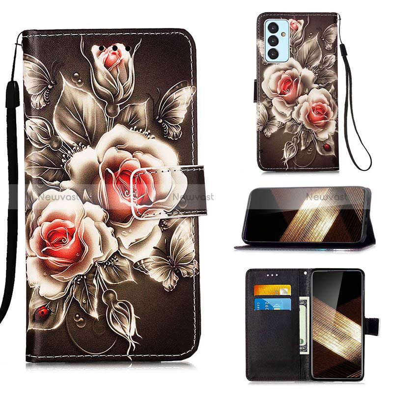 Leather Case Stands Fashionable Pattern Flip Cover Holder Y02B for Samsung Galaxy A15 LTE Black