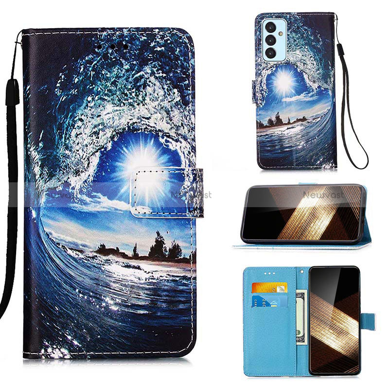 Leather Case Stands Fashionable Pattern Flip Cover Holder Y02B for Samsung Galaxy A15 LTE Navy Blue