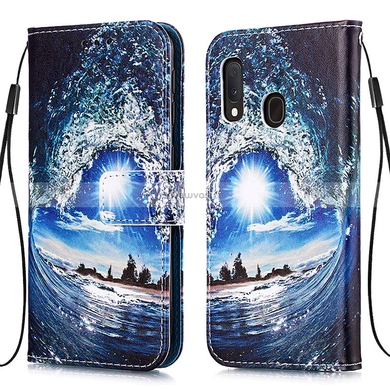 Leather Case Stands Fashionable Pattern Flip Cover Holder Y02B for Samsung Galaxy A20e Navy Blue