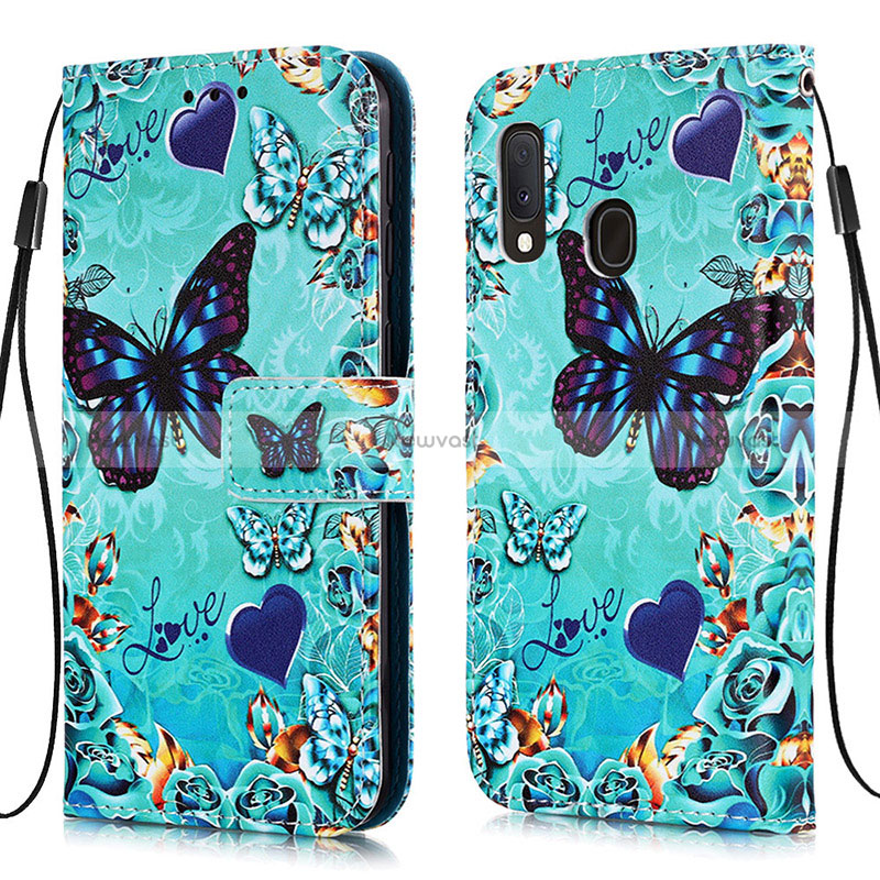 Leather Case Stands Fashionable Pattern Flip Cover Holder Y02B for Samsung Galaxy A20e Sky Blue