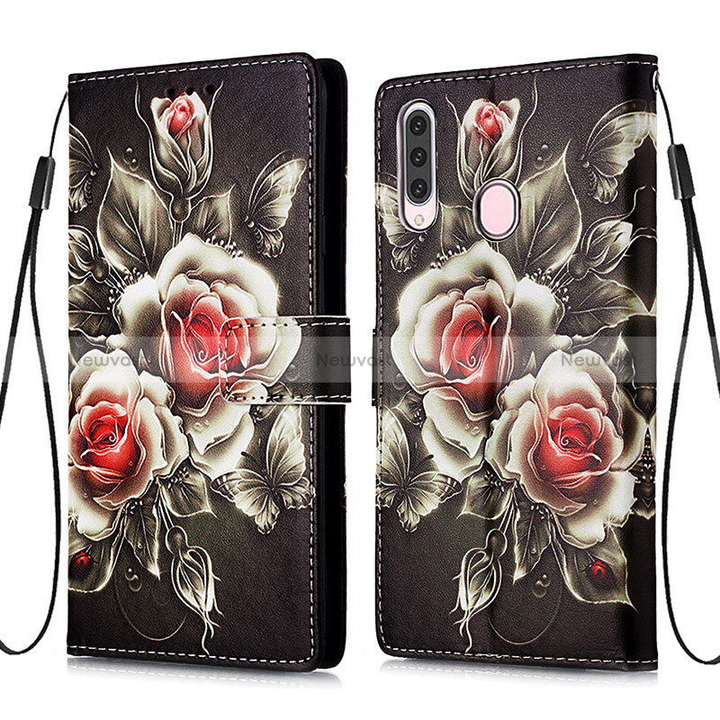 Leather Case Stands Fashionable Pattern Flip Cover Holder Y02B for Samsung Galaxy A20s Black