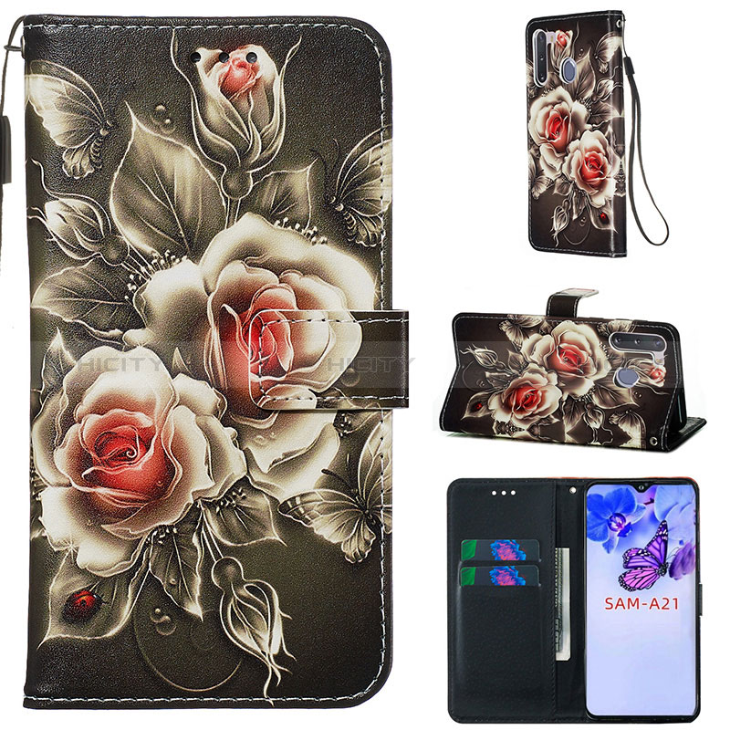 Leather Case Stands Fashionable Pattern Flip Cover Holder Y02B for Samsung Galaxy A21 European