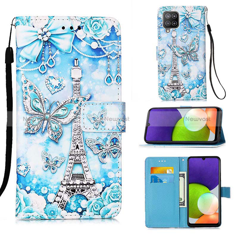 Leather Case Stands Fashionable Pattern Flip Cover Holder Y02B for Samsung Galaxy A22 4G Mint Blue