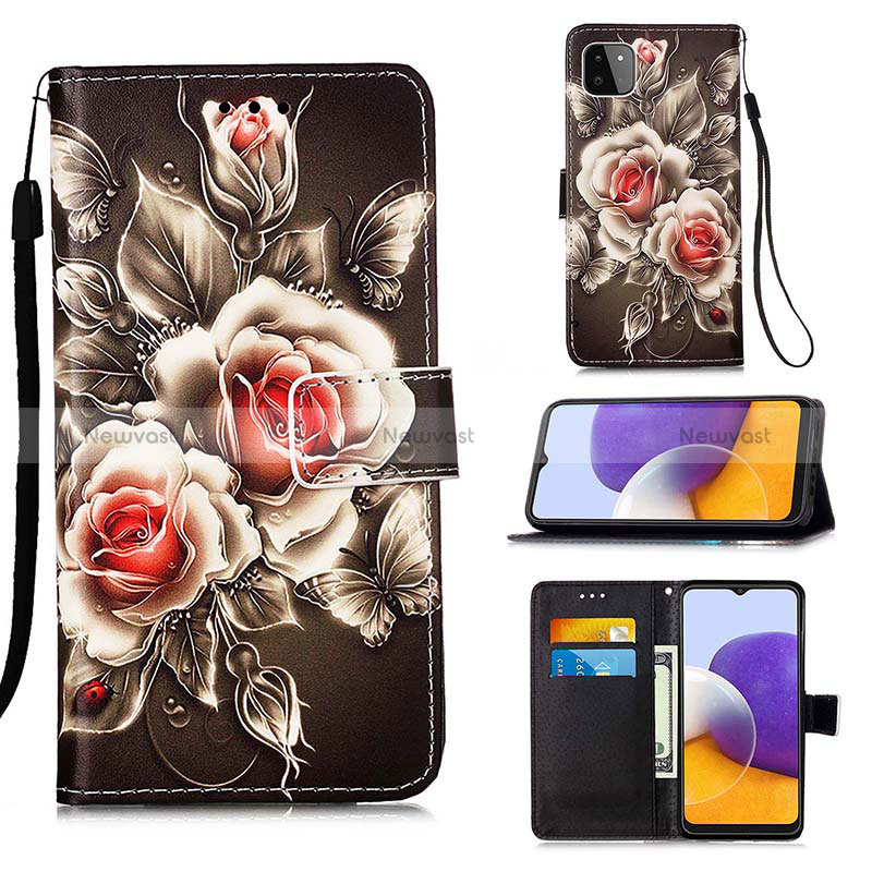 Leather Case Stands Fashionable Pattern Flip Cover Holder Y02B for Samsung Galaxy A22 5G