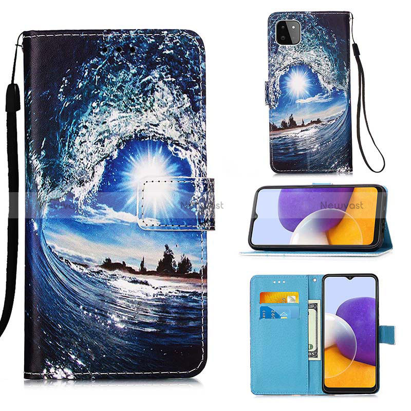 Leather Case Stands Fashionable Pattern Flip Cover Holder Y02B for Samsung Galaxy A22s 5G Navy Blue