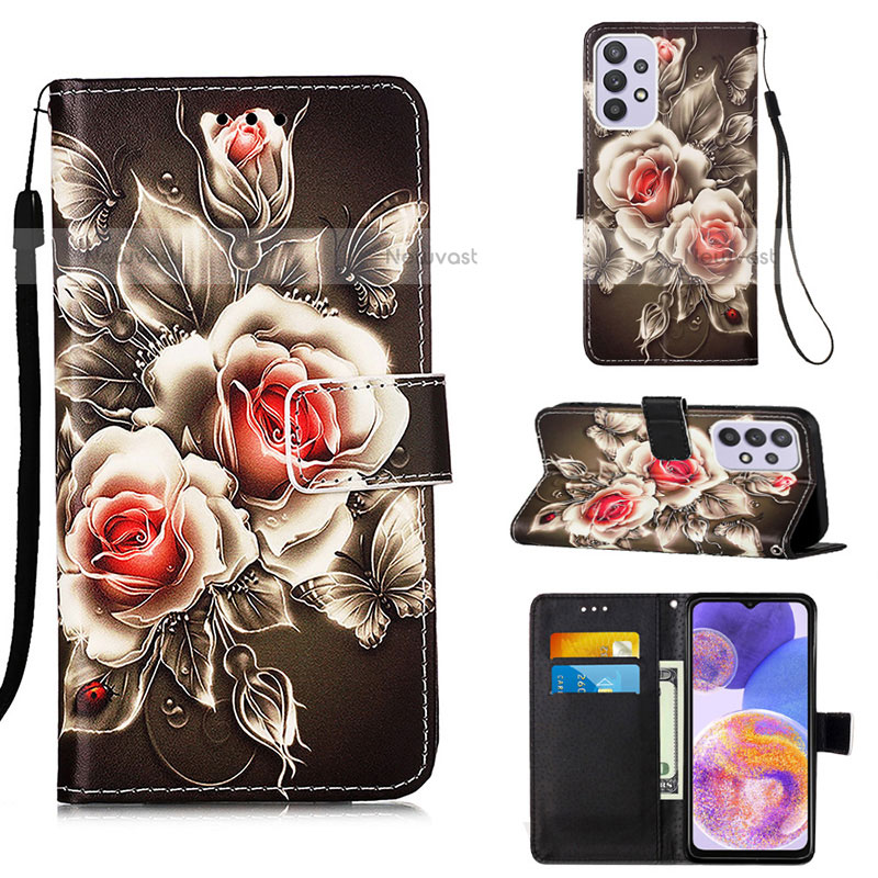Leather Case Stands Fashionable Pattern Flip Cover Holder Y02B for Samsung Galaxy A23 5G Black