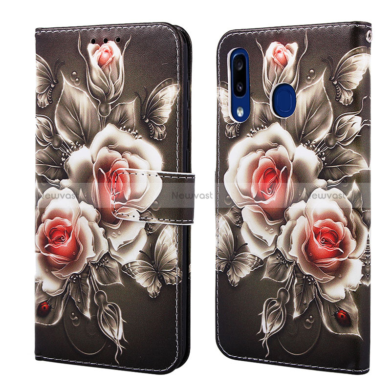 Leather Case Stands Fashionable Pattern Flip Cover Holder Y02B for Samsung Galaxy A30 Black