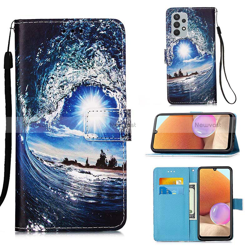 Leather Case Stands Fashionable Pattern Flip Cover Holder Y02B for Samsung Galaxy A32 5G Navy Blue