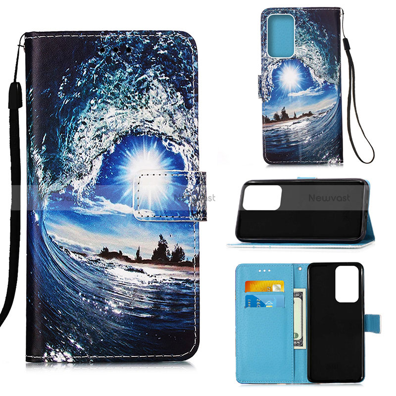 Leather Case Stands Fashionable Pattern Flip Cover Holder Y02B for Samsung Galaxy A33 5G Navy Blue