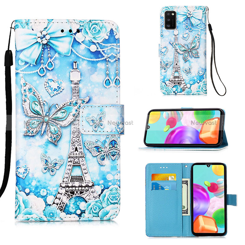 Leather Case Stands Fashionable Pattern Flip Cover Holder Y02B for Samsung Galaxy A41 Mint Blue