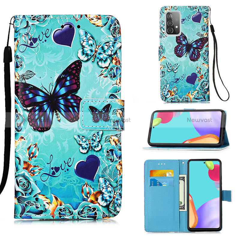 Leather Case Stands Fashionable Pattern Flip Cover Holder Y02B for Samsung Galaxy A52 4G Sky Blue