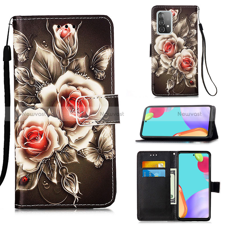 Leather Case Stands Fashionable Pattern Flip Cover Holder Y02B for Samsung Galaxy A52 5G Black