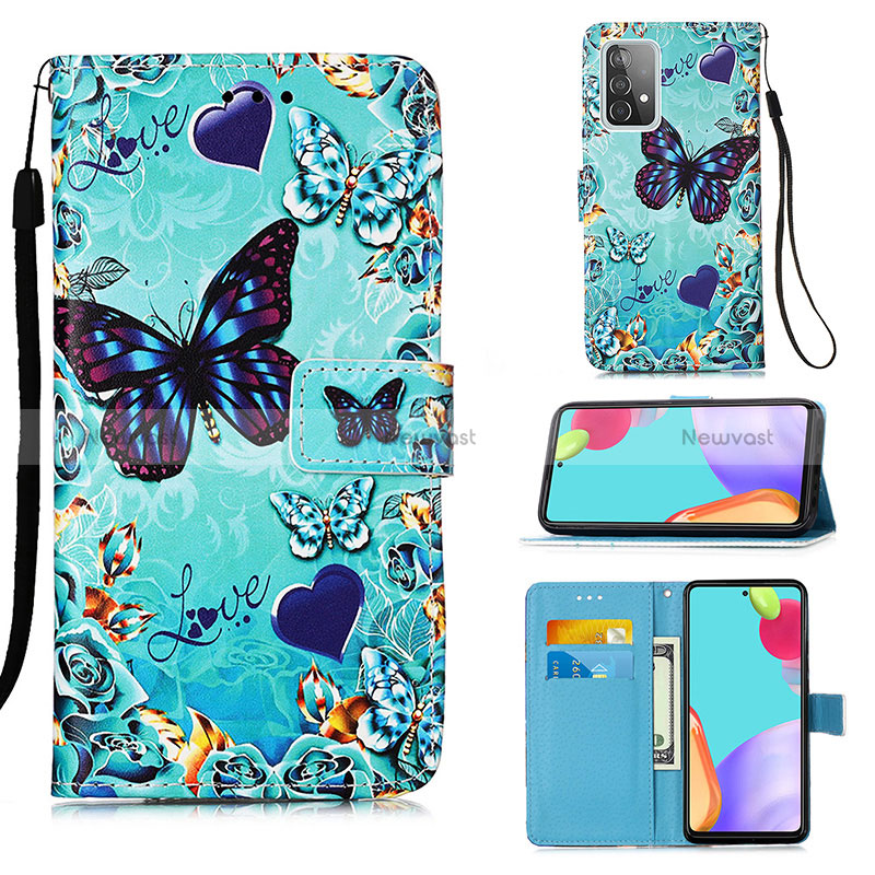 Leather Case Stands Fashionable Pattern Flip Cover Holder Y02B for Samsung Galaxy A52s 5G Sky Blue