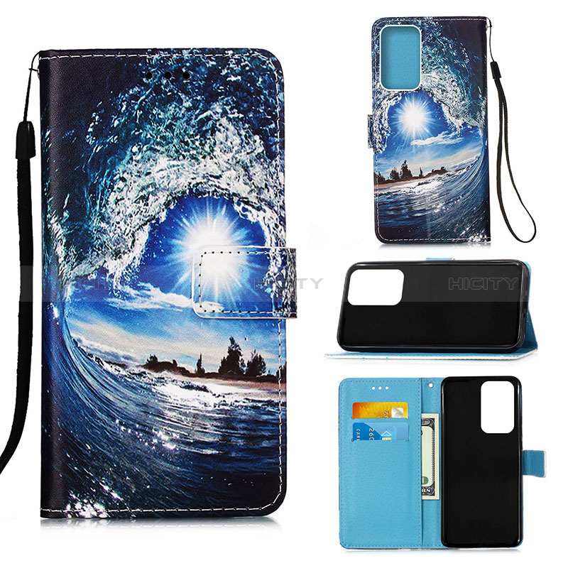 Leather Case Stands Fashionable Pattern Flip Cover Holder Y02B for Samsung Galaxy A53 5G Navy Blue