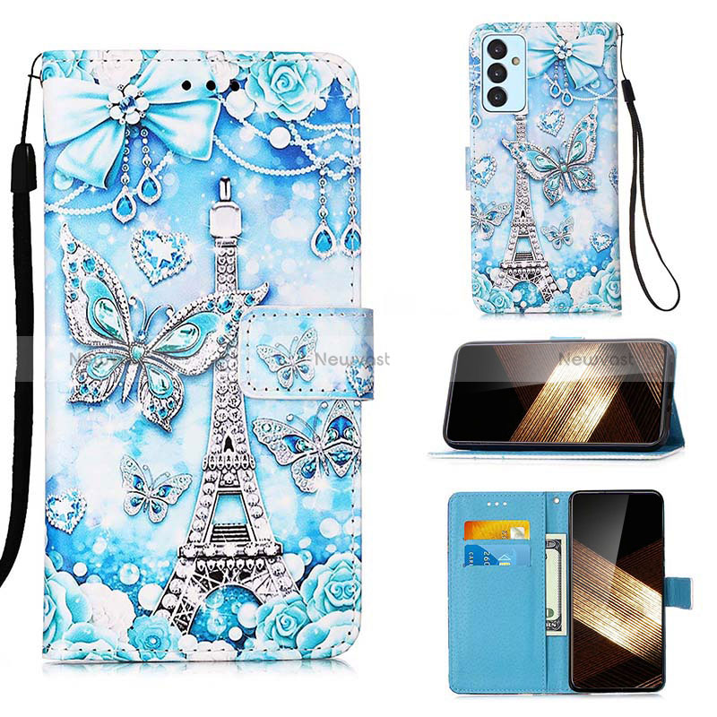 Leather Case Stands Fashionable Pattern Flip Cover Holder Y02B for Samsung Galaxy A55 5G Mint Blue