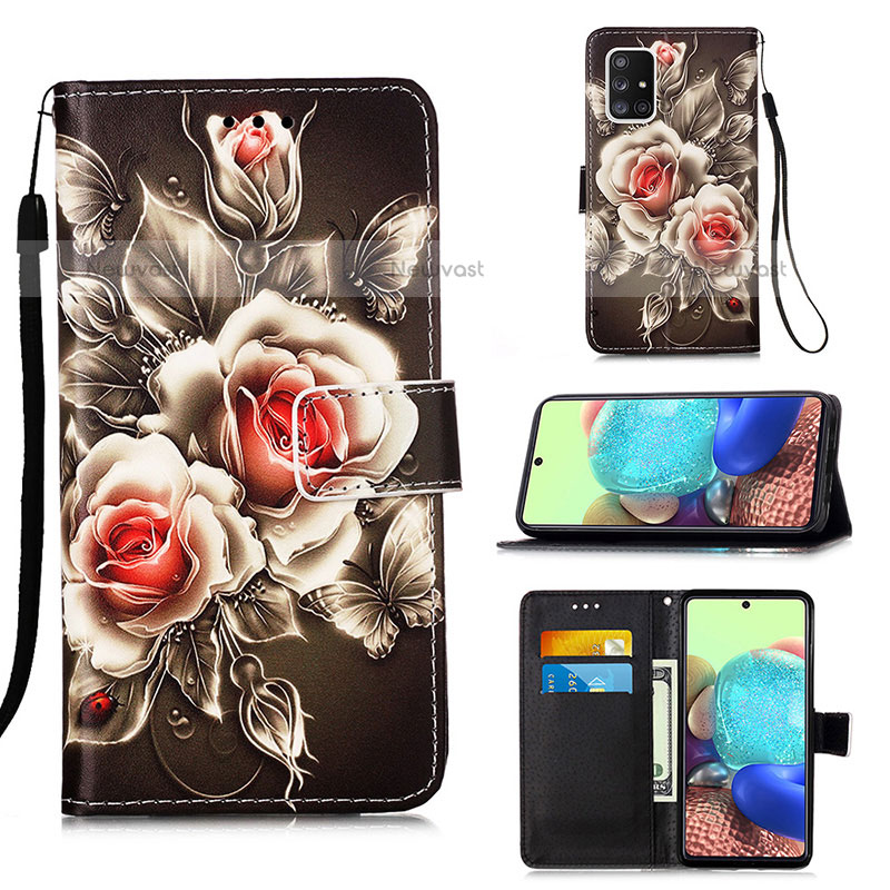 Leather Case Stands Fashionable Pattern Flip Cover Holder Y02B for Samsung Galaxy A71 4G A715 Black