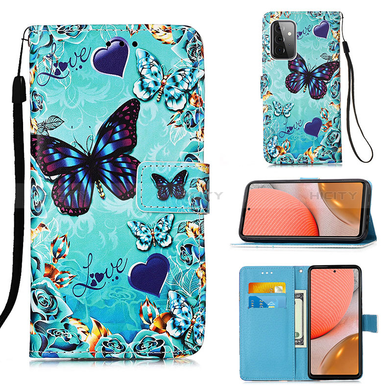 Leather Case Stands Fashionable Pattern Flip Cover Holder Y02B for Samsung Galaxy A72 4G Sky Blue