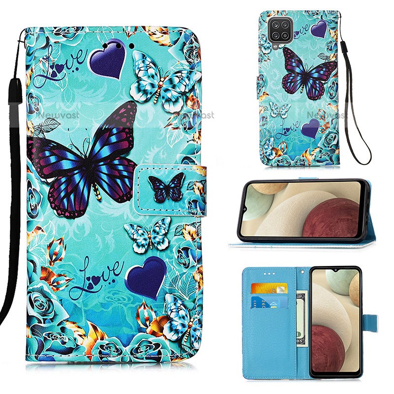 Leather Case Stands Fashionable Pattern Flip Cover Holder Y02B for Samsung Galaxy F12 Sky Blue