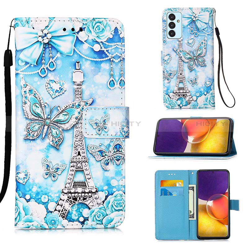 Leather Case Stands Fashionable Pattern Flip Cover Holder Y02B for Samsung Galaxy F34 5G Mint Blue