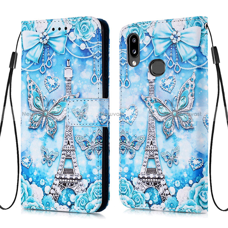 Leather Case Stands Fashionable Pattern Flip Cover Holder Y02B for Samsung Galaxy M01s Mint Blue