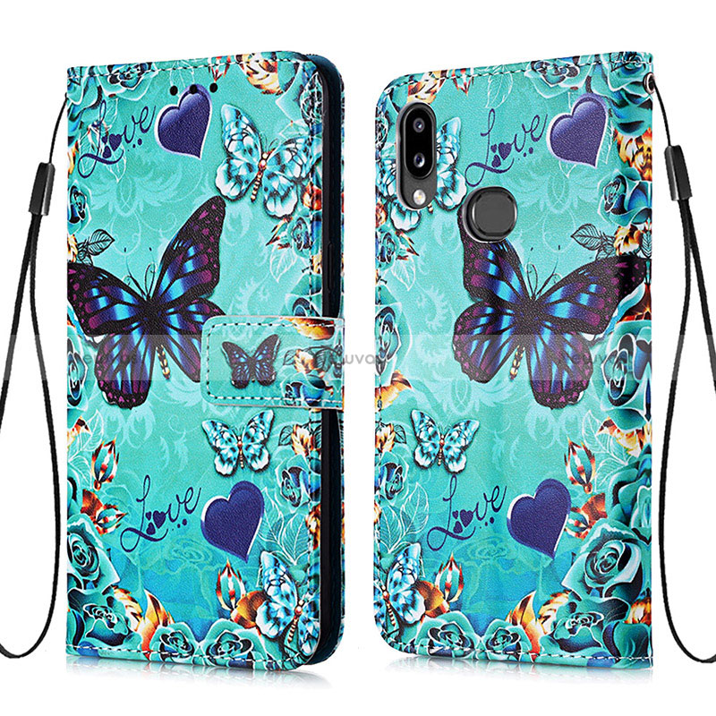 Leather Case Stands Fashionable Pattern Flip Cover Holder Y02B for Samsung Galaxy M01s Sky Blue